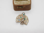 Sterling Silver Paste Set Peacock Charm Pendant Vintage c1970