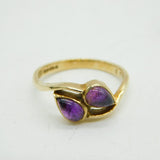 9ct Yellow Gold & Amethyst Set Leaf Form Crossover Dress Ring Vintage Sheffield
