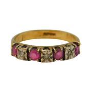 9ct Yellow Gold, Ruby & Illusion Set Diamond Dress Ring Vintage Birmingham