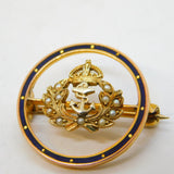 9ct Gold, Black Enamel & Seed Pearl Royal Navy Sweetheart Brooch Vintage