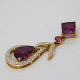9ct Yellow Gold, Tourmaline & Diamond Floral Drop Pendant Vintage c1990