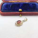 Sterling Silver Red Stone Cabochon Drop Charm Pendant Vintage c1970