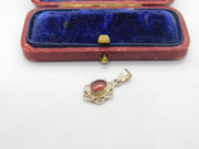 Sterling Silver Red Stone Cabochon Drop Charm Pendant Vintage c1970