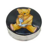 Sterling Silver & Enamel Teddy Bear Pattern Pillbox Vintage 1995 Birmingham