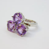 Sterling Silver Chunky 3 Stone Amethyst Statement Ring Vintage c1970 Size N