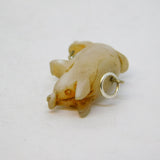 Victorian Silver Mounted Carved Mother of Pearl Pig Charm Pendant Antique
