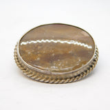 Victorian Sterling Silver & Agate Set Button Brooch Antique c1890s