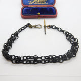 Victorian Ladies Black Fabric Watch Chain with T-Bar & Dog Clip c1800 Antique