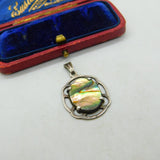 Sterling Silver & Abalone Shell Shimmering Drop Pendant Vintage c1970