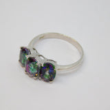 Sterling Silver Triple Oval Mystic Sapphire Dress Ring Vintage c1970 Size O 1/2