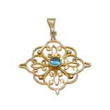 Sterling Silver Gilt Eastern Style Blue Topaz Filigree Pendant Vintage c1970s