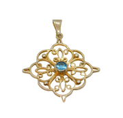 Sterling Silver Gilt Eastern Style Blue Topaz Filigree Pendant Vintage c1970s