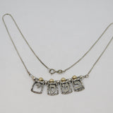 Sterling Silver & Gold Beaded Ornate Panel Chain Necklace Vintage c1970