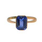 Edwardian 9ct Gold & Emerald-Cut Synthetic Sapphire Dress Ring Antique