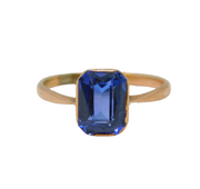 Edwardian 9ct Gold & Emerald-Cut Synthetic Sapphire Dress Ring Antique