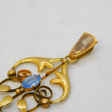 Edwardian 9ct Yellow Gold & Blue Paste Lavalier Pendant Antique c1910s