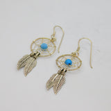 Pair of Sterling Silver Blue Bead Dreamcatcher Drop Earrings Vintage c1970