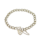 Sterling Silver Heart Padlock Clasp Curb Chain Bracelet Vintage c1970s