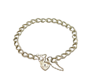 Sterling Silver Heart Padlock Clasp Curb Chain Bracelet Vintage c1970s