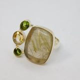 Sterling Silver Quartz, Peridot & Citrine Studio Ring Vintage c1970 Size Q 1/2