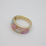 Sterling Silver Multi-Colour Shell Graduating Band Ring Modern c1990 Size L 1/2