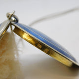 20th Century .935 Silver Blue Guilloche Enamel Compact Pendant Necklace Antique