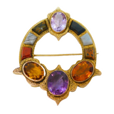 Scottish Victorian Large 9ct Gold, Agate, Citrine, Amethyst Kilt Brooch Antique