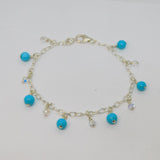 Sterling Silver Turquoise & Crystal Beaded Drop Bracelet Contemporary c2015