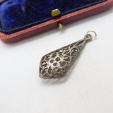 Sterling Silver Ornate Pierced Floral Drop Charm Pendant Vintage c1970