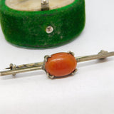 Sterling Silver Gilt & Cabochon Carnelian Set Bar Brooch Vintage c1950