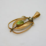 Edwardian 9ct Gold, Peridot & Pearl Set Lavalier Drop Pendant Antique c1910