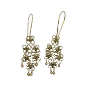 Pair of Sterling Silver Eastern Style Floral Dangly Drop Earrings Modern c1990's