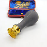 Plaster Handle & Carved Brass Floral Desk Seal Stamp Antique c1940 Art Deco