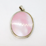 Sterling Silver Natural Pink Shell Large Oval Drop Charm Pendant Vintage c1970