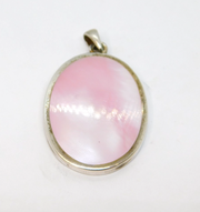 Sterling Silver Natural Pink Shell Large Oval Drop Charm Pendant Vintage c1970