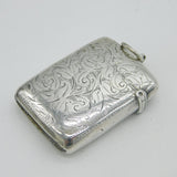 Victorian Sterling Silver Folate Pattern Vesta Case Antique 1889 Birmingham