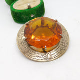 Scottish Silver Plated Citrine Paste Thistle Pattern Kilt Brooch Antique c1920