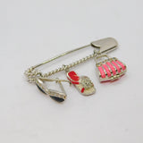Sterling Silver Enamel & CZ Holiday Theme Safety Pin Form Brooch Modern c2010
