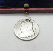 Vatican City Pius IX 1 Lira Coin Charm Pendant .835 Silver Antique 1866