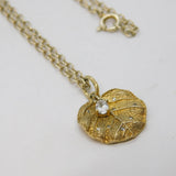 Sterling Silver Gilt Paste Set Textured Leaf Studio Pendant Vintage c2000