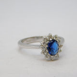 18ct White Gold Plated Sapphire Paste & Spinel Engagement Ring Vintage c1990