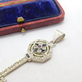 Sterling Silver & Multi-Gem Set Key Form Pendant Vintage c1980