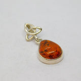 Sterling Silver Baltic Amber Peardrop Cabochon Celtic Knot Pendant Vintage c1970