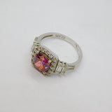 Sterling Silver Multi-Stone Pink & Clear CZ Cocktail Ring Modern c1990 Size M