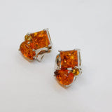 Pair of Sterling Silver Baltic Amber Mixed Shapes Stud Earrings Modern c2000