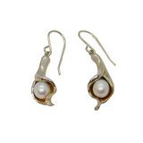 Pair of Sterling Silver Pearl Lily Form Hook Drop Earrings Contemporary c1990