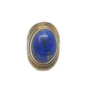 Sterling Silver Cabochon Lapis Lazuli Chunky Statement Ring Vintage c1970 Size L