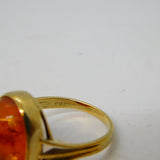 9ct Yellow Gold & Cabochon Baltic Amber Dress Ring Vintage 1999 London