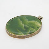 20th Century Sterling Silver Moss Agate Large Pendant Antique c1930s