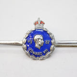 Silver Plated Blue Enamel King Edward VIII Coronation Brooch Antique 1937